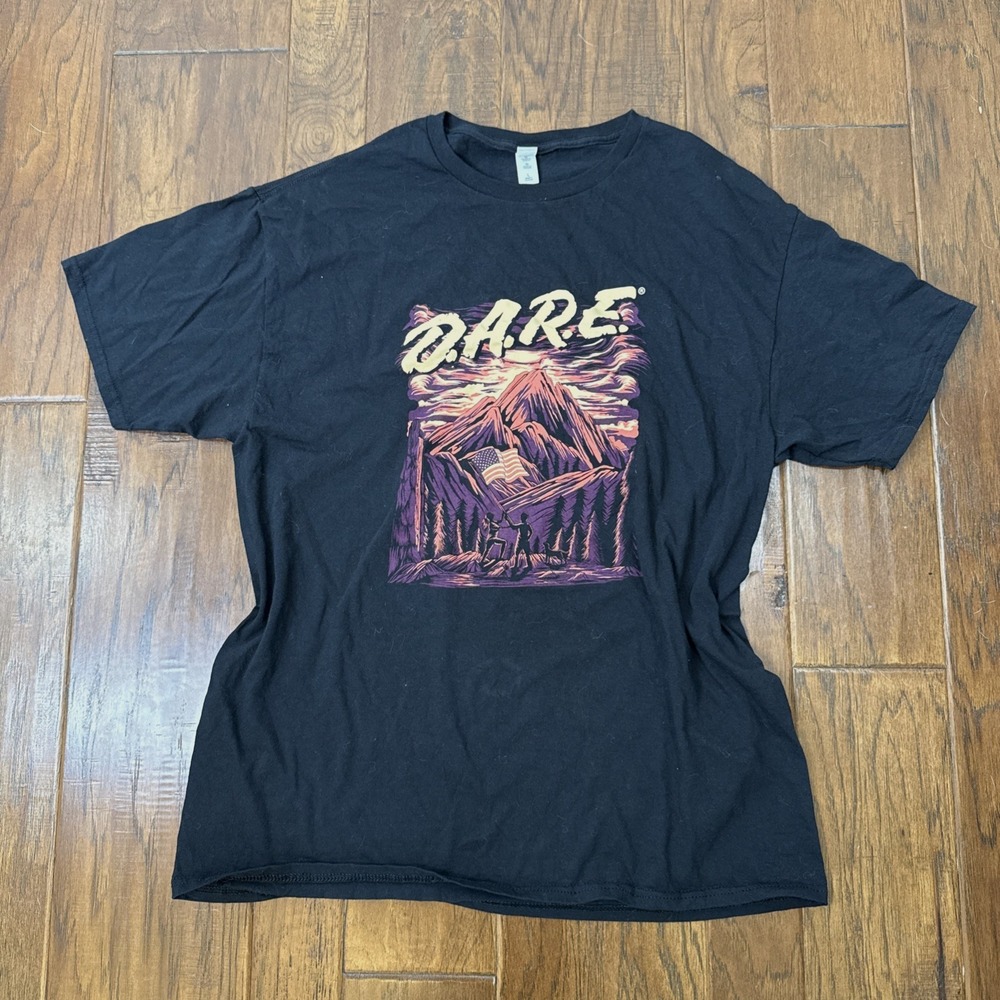 Vintage Dare 'To Keep Kids Off Drugs' T Shirt Tee Black USA Flag Cotton Men's L